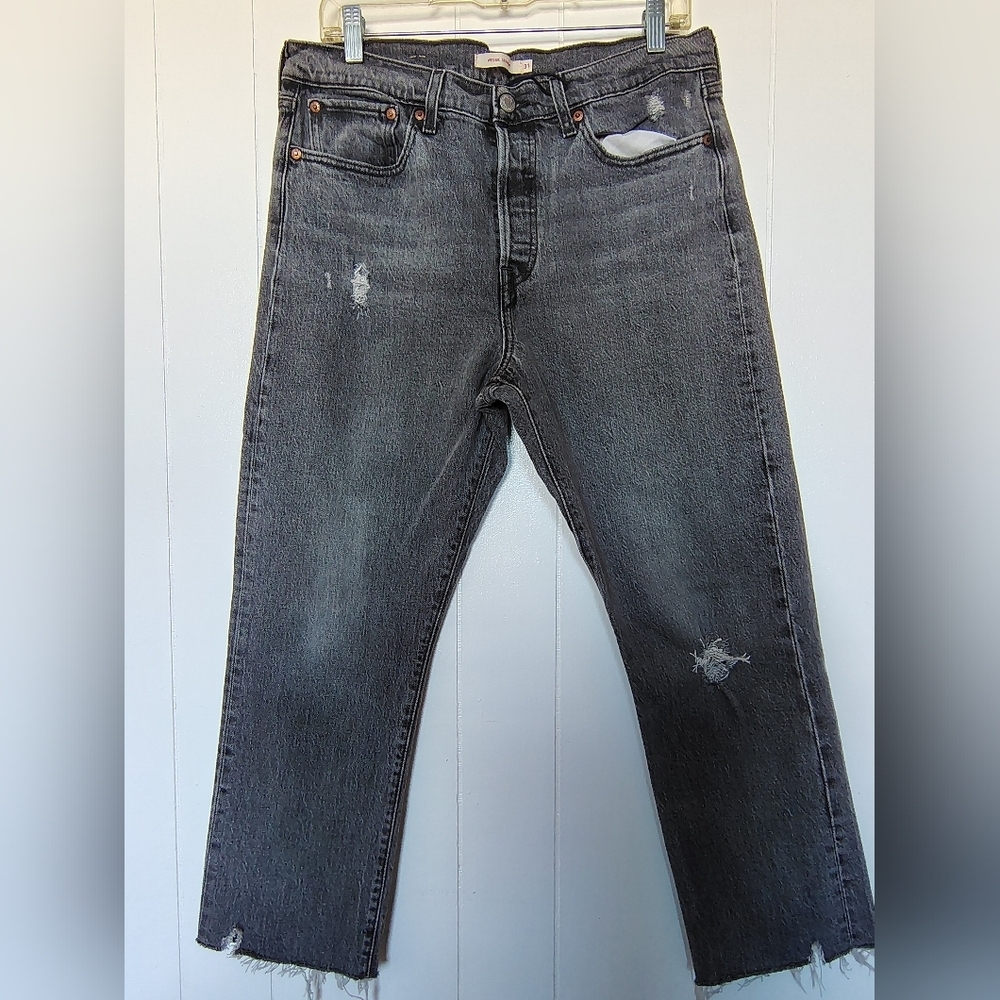 Levi's Wedgie Straight Distressed Gray Jeans Size 31 - Picture 2 of 13
